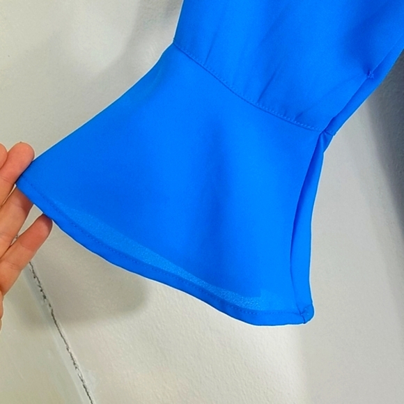 Royal Blue Off Shoulder Bell Sleeve Midi Dress S Resort Cruise Party Cocktail - Picture 5 of 6